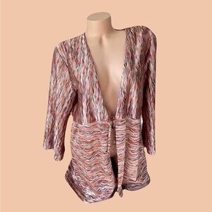 CHICO'S SIZE 1 Small Cardigan Tie Front Duster Sweater Layer Kimono Top